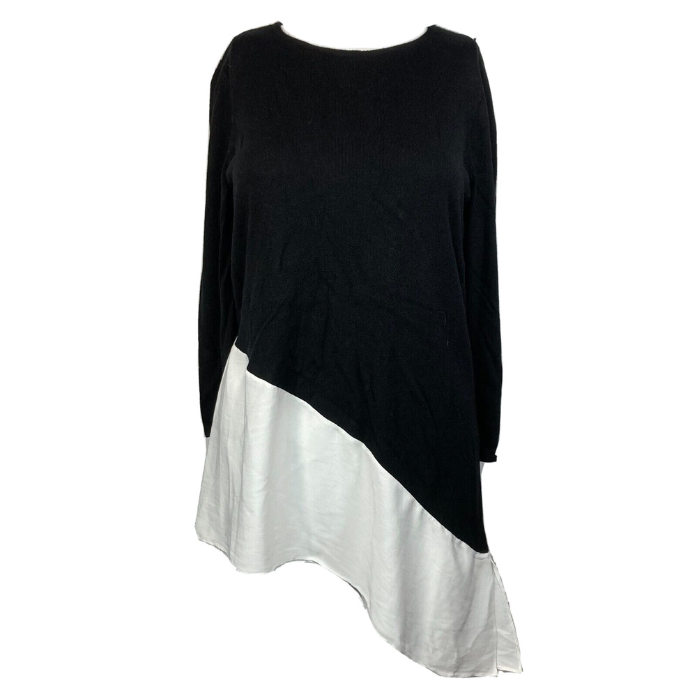 Chico's Shirt Womens 0 US S Black White Knit Long Sleeve Layered Asymmetric Hem